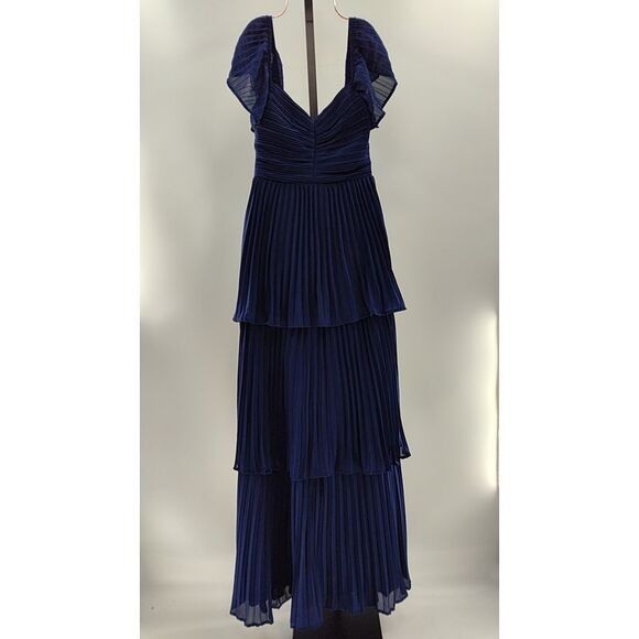 Lulus Women Notorious Charm Pleated Flutter Sleeve Maxi Dress Blue Small - Picture 2 of 3